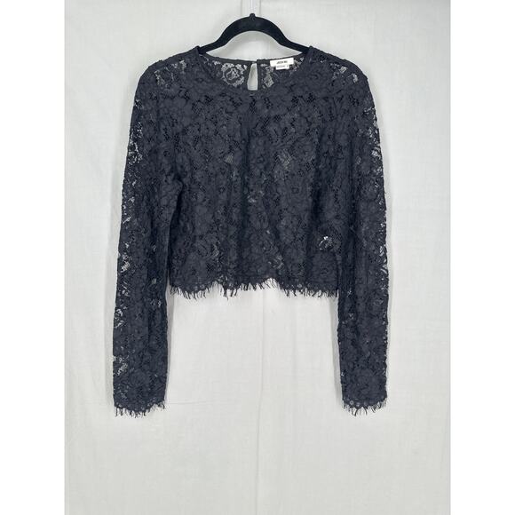Jason Wu Top Womens Medium Black Lace Sheer Crop Long Sleeve Whimsigoth Romantic - Picture 5 of 7